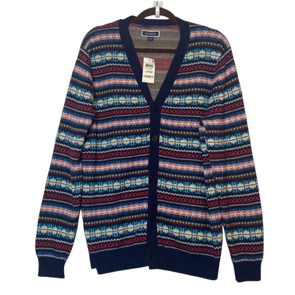 Club Room Mens Cozy Fair Isle Button Up Cardigan Navy Size L - Picture 3 of 7